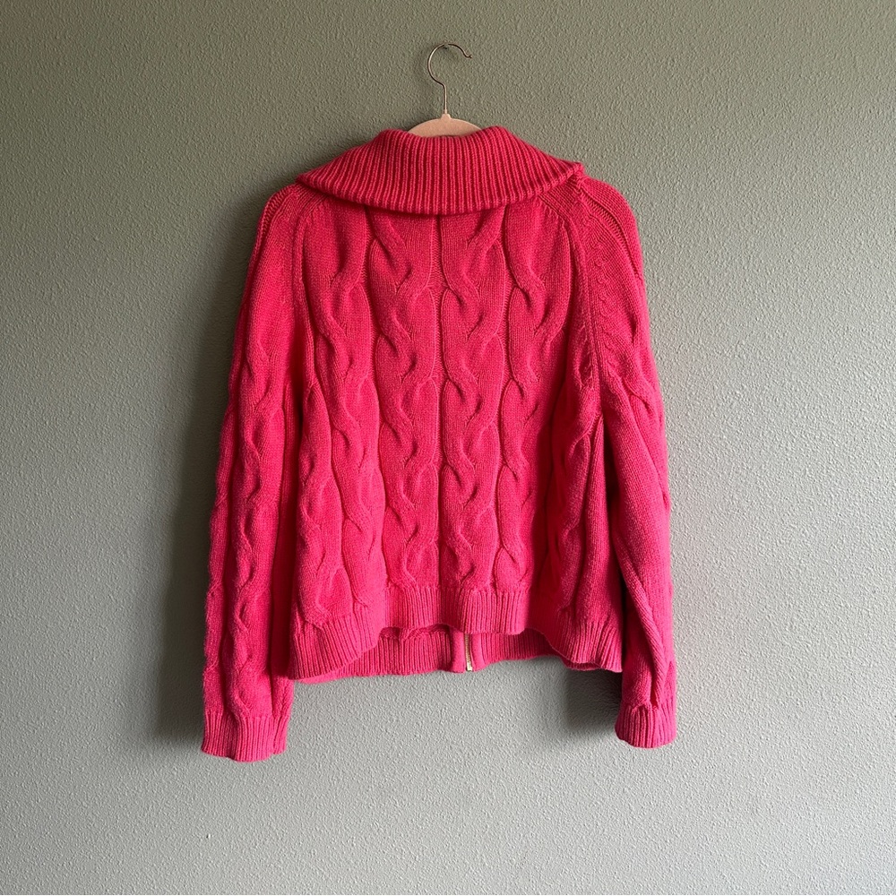 Talbots Pink Cable Knit Zip Collared Sweater Xl P… - image 7